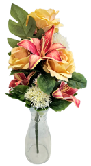 Exclusive artificial bouquet Roses, Lilies, Thistle and accessories x12 54cm x 30cm Yellow, Burgundy