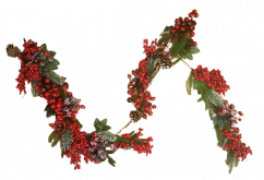 Beautiful Christmas garland with berries, cones and twigs of needles 176cm snowy
