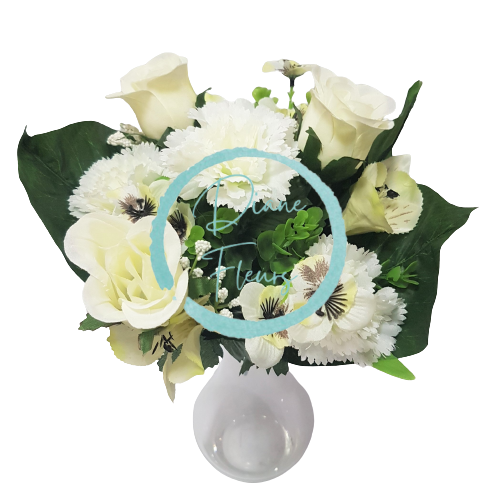Buchet de garoafă & trandafiri & alstroemeria x13 35cm creme flori artificiale
