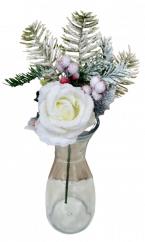 Christmas artificial Rose on stem 34cm snowy cream