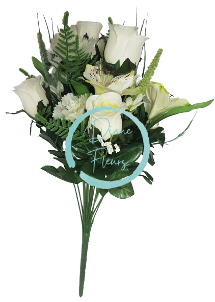 Trandafiri & Alstroemeria & Garoafe x18 Buchet alb 50cm flori artificiale