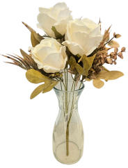 Buchet artificial de trandafiri si accesorii 46cm crem