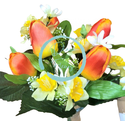 Sztuczny bukiet tulipanów i żonkili x12 33cm pomarańczowy, żółty