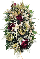 Luxusný smútočný veniec borovicový exclusive pivonky, ľalie, kamélie a doplnky 75cm x 45cm