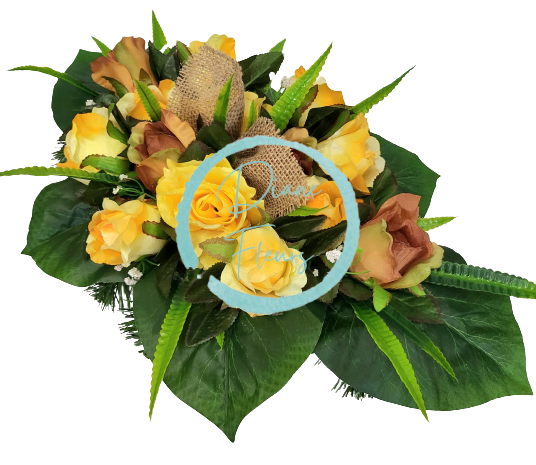 Smútočný aranžmán betonka exclusive umelé ruže a doplnky 55cm x 28cm x 16cm