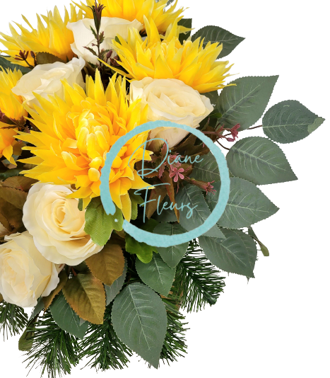 Aranjament pentru cimitir de crizanteme artificiale, trandafiri 45cm x 40cm