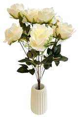 Růže kytice x11 50cm krémová umělá