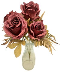Изкуствен букет от рози и аксесоари 46 см бордо