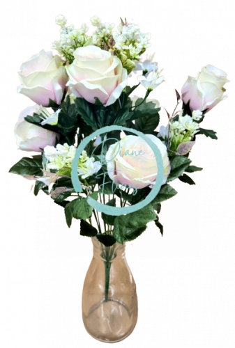 Rózsa csokor x12 47cm krém, lila művirág