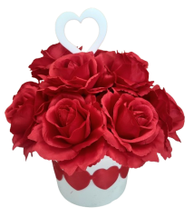 Artificial Roses with a heart in flowerpot 25cm x 28cm