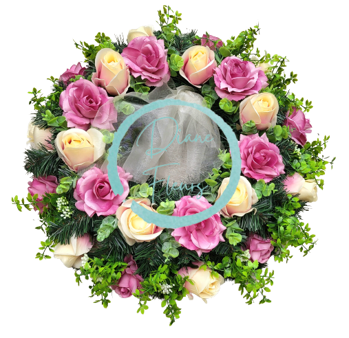 Smútočný veniec "kruh" umelé ruže a doplnky Ø 55cm