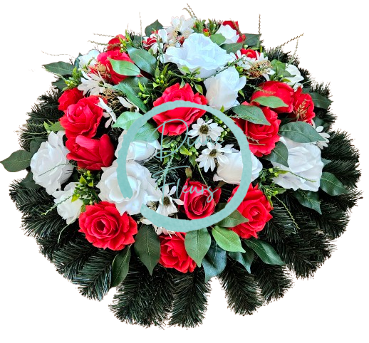 Umelý veniec ruže, margarétky a doplnky 70cm