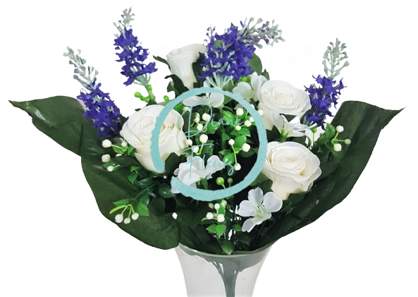 Ruža & Levanduľa kytica x13 34cm modrá, biela umelá