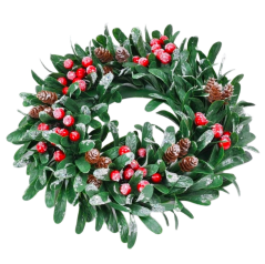 Božični venček iz omele, šipka in storžev, bleščeč 30cm