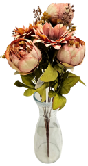 Luxuriöser künstlicher Strauß aus Pfingstrosen und Sonnenblumen 50cm Braun