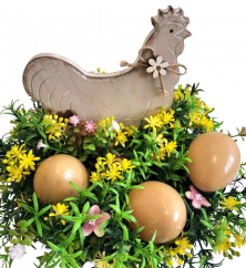 Ostertischdeko Henne mit Eiern und Zubehör 24cm x 24cm