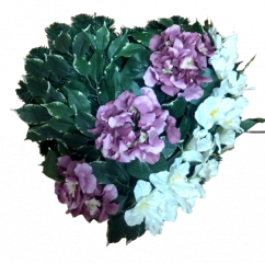 Frumoasa Coroană "Inima" de flori artificiale hortensii și gladiole 55cm x 55cm