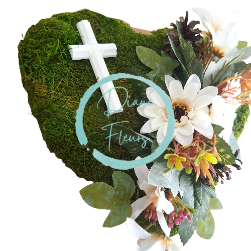 Luxurious Decorative (sympathy) mossy wreath "Heart -shaped" exclusive Gerberas & accessories 22cm x 22cm