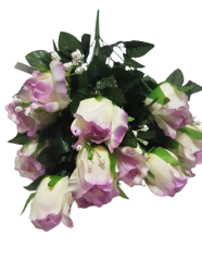 Růže kytice krémová & fialová "12" 45cm umělá
