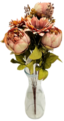 Luxuriöser künstlicher Strauß aus Pfingstrosen und Sonnenblumen 50cm Braun