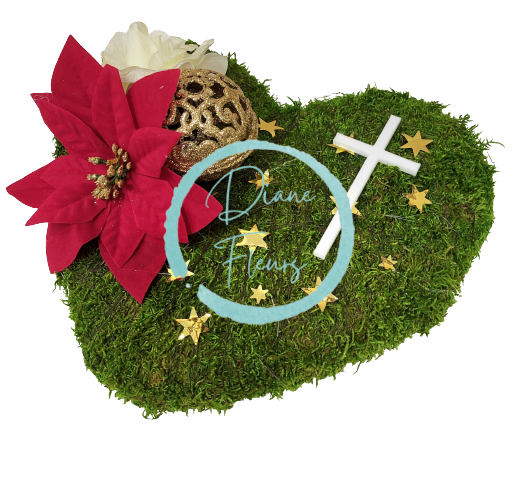 Božićni vijenac od mahovine Srce s božićnom zvijezdom, božićna kuglica i pribor 27cm x 25cm
