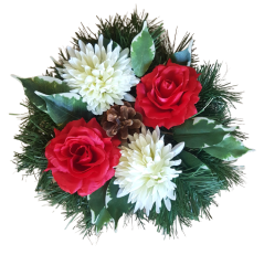 Arrangement mit künstlichen Chrysanthemen und Rosen & Zubehör Ø 28m x 16cm