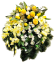 Luxusný smútočný veniec borovicový exclusive ruže, tulipány, gladioly, jabloňové kvety, bodliak a doplnky 70cm x 65cm