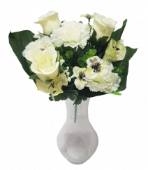 Karafiát, Růže a Alstromerie kytice x13 35cm krémová umělá