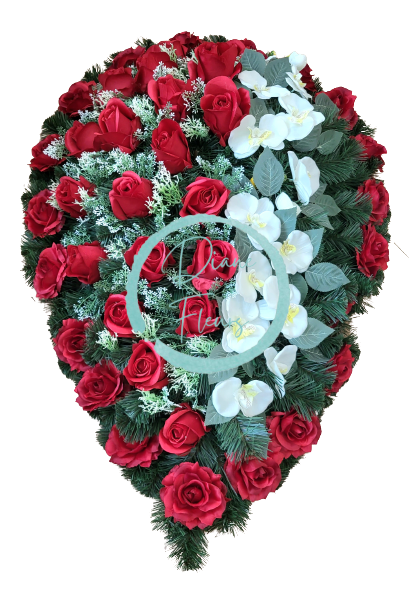 Smútočný veniec "Slza" umelé ruže a orchidey 100cm x 65cm