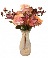 Buchet de trandafiri, margarete si crini x7 violet, roz 44cm flori artificiale