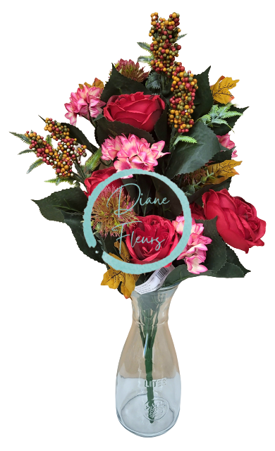 Луксозен изкуствен букет от божури, хортензия, магарешки бодил и аксесоари х18 65 см