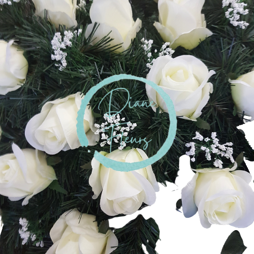 Pogrebni venec Srce umetnih vrtnic in orhidej 80cm x 80cm bele in krem ??barve