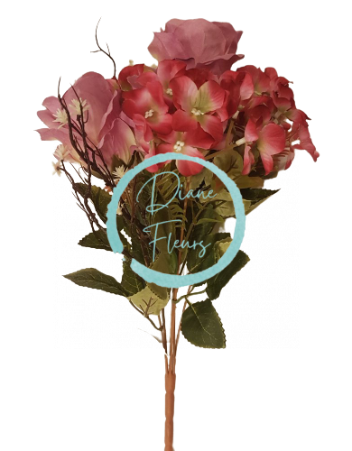 Buket ruža i hortenzija ružičasti 44cm umjetni