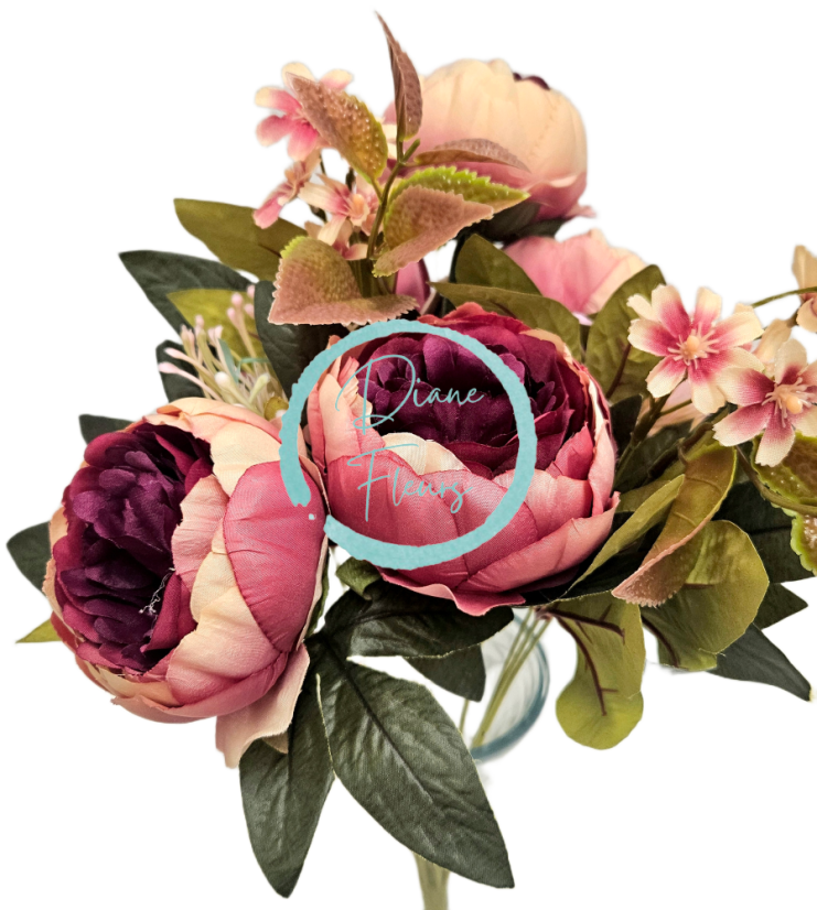 Luxusní kytice Pivoňky Peonie 48cm umělá růžová, vínová