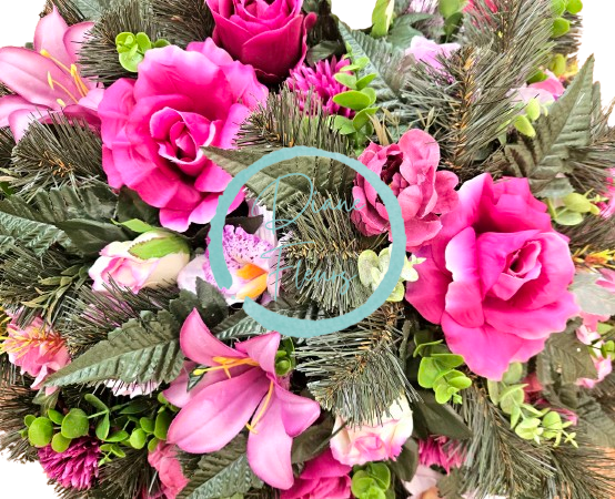 Luxurious artificial wreath Exclusive decorated with Roses, Lilies and accessories 70cm