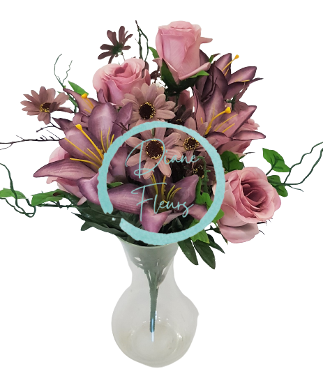 Buket ruža i ljiljana i tratinčica 45cm ružičasto-ljubičasta umjetna