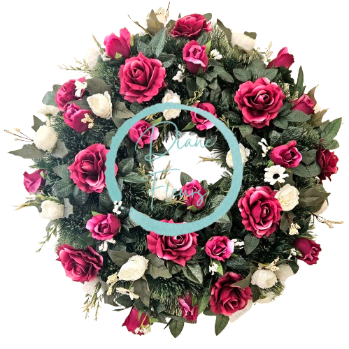 Luksuzen venec iz umetnega bora, ekskluzivne vrtnice in dodatki 65cm