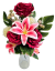 Buchet artificial exclusiv Trandafiri, Crini, Ciulin și accesorii x12 54cm x 30cm roșu, roz