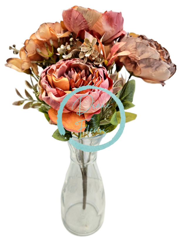 Изкуствен букет от божури, хортензии и аксесоари х9 44 см оранжево, лилаво