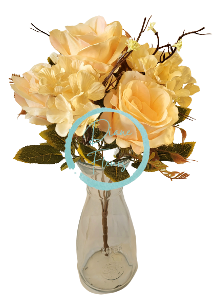 Buket ruža i hortenzija x7 44cm svijetloružičasta umjetni
