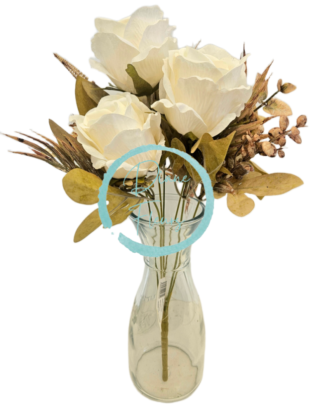 Изкуствен букет от рози и аксесоари 46 см крем