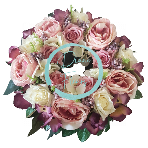 Wicker wreath decorated with Artificial Roses, Peonies and Hydrangeas Ø 30cm
