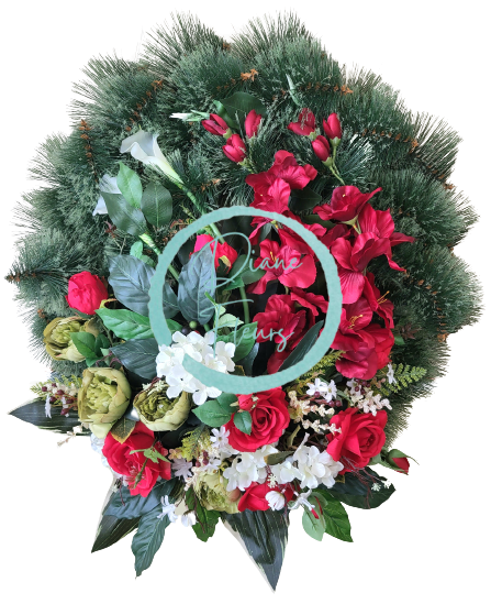 Pogrebni vijenac za bor ekskluzivni ruže & gladiole & božuri & hortenzije & dodaci Ø 85cm