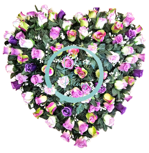 Smútočný veniec "Srdce" z umelých ruží 80cm x 80cm mix farieb