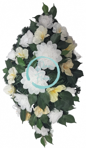 Coroană funerara 60cm x 30cm dahlia & gladiolus & accesorii flori artificiale