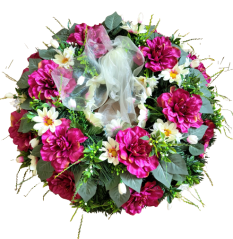Sympathy Wreath ring with Artificial Dahlias, Daisies and Accessories Ø 60cm