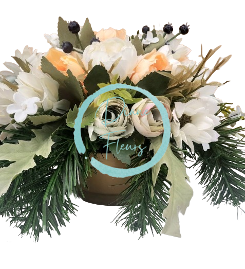 Composizione funebre in cemento con peonia artificiale e accessori 30 cm x 17 cm AS712