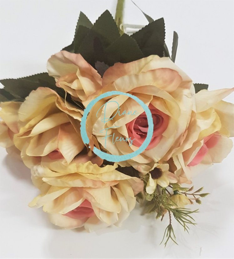 Artificial Roses Bouquet Pink & Peach "9" 18,9 inches (48cm)