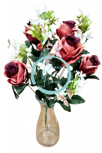 Bukiet róż x12 47cm burgundia sztuczny