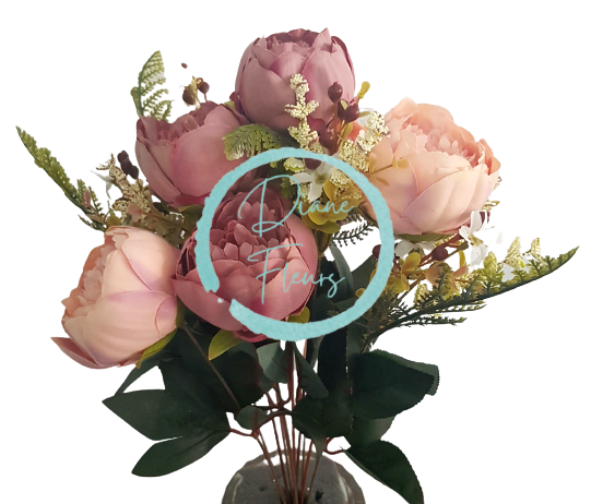 Exclusive Pivoňky Peonie kytice x11 50cm fialová & růžová umělá